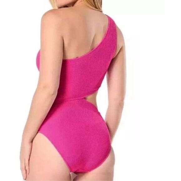 NWT MICHAEL MICHAEL KORS  ONE SHOULDER SIDE CUT OUT ONE PIECE WOMEN SWIMSUIT  Si - Picture 2 of 6